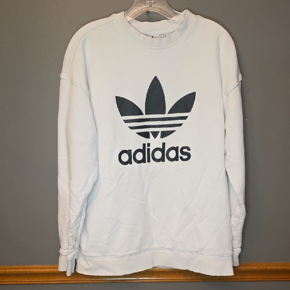 Adidas Men's White and Black Crewneck Sweater